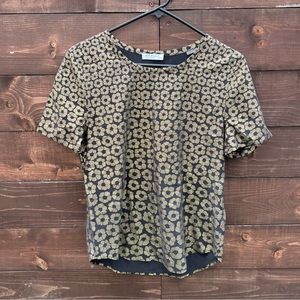 Equipment Gold Floral Silk Short Sleeve Blouse